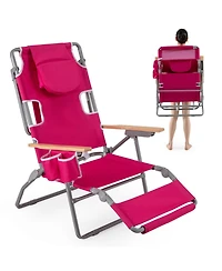 Gouun 3-in-1 Folding Beach Chair with Footrest and Lay-Flat Position 26 in Wide
