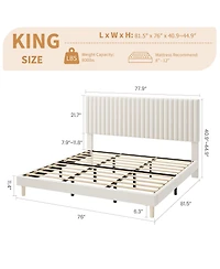 Homfan Velvet Bed Frame, Vertical Channel Tufted Headboard, Height Adjustable