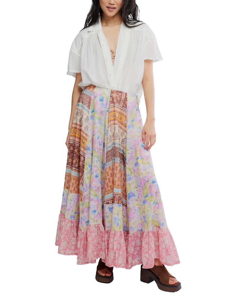 Free People Women's Santa Eulalia Printed Pull-On Cotton Maxi Skirt