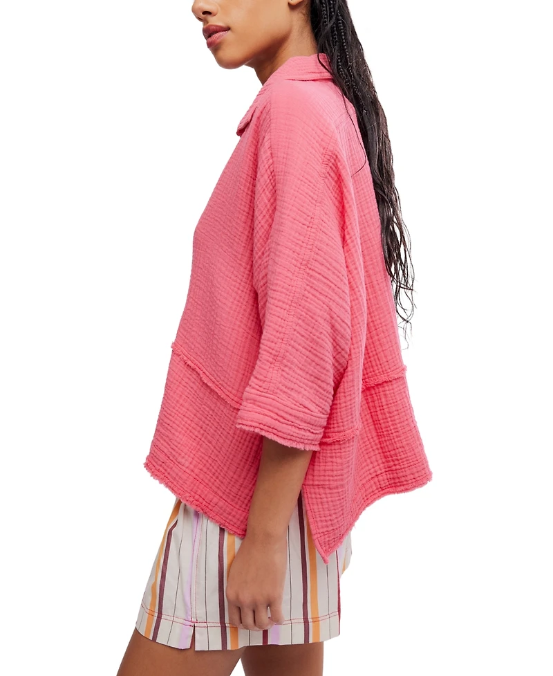 Free People Women's Happy Days Collared Cotton Top