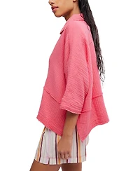 Free People Women's Happy Days Collared Cotton Top
