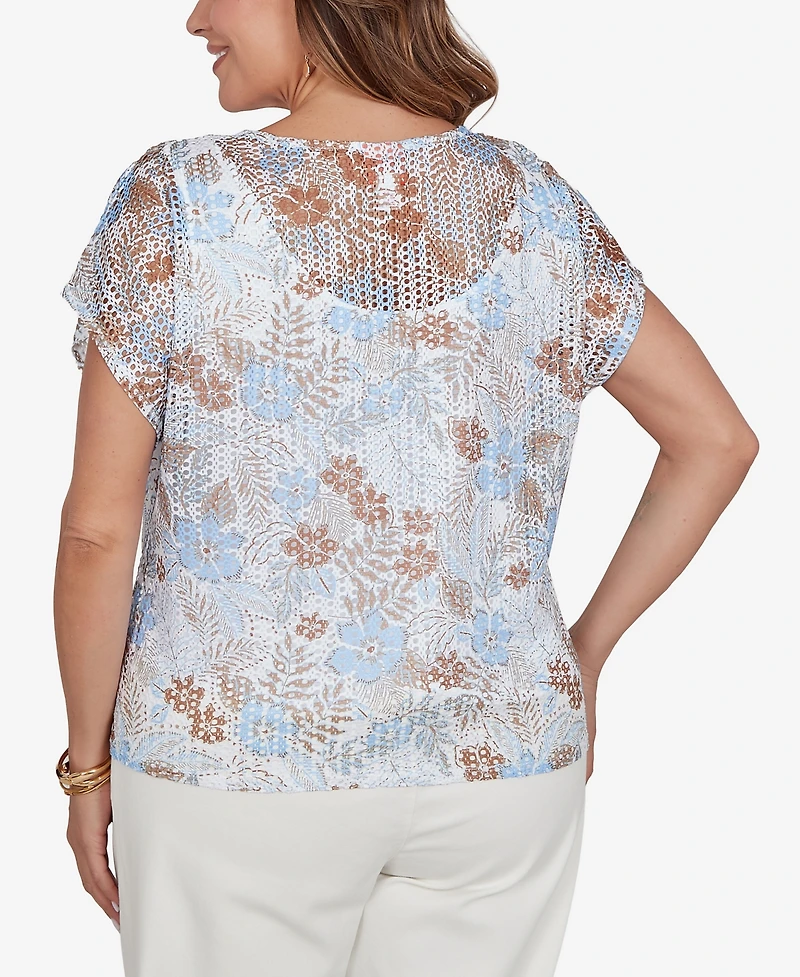 Hearts Of Palm Plus Printed Oval Texture Knit Top