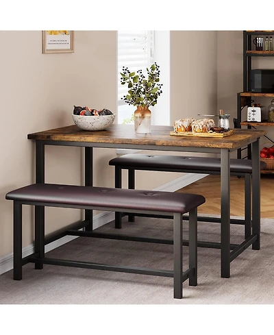 gaomon 3Pcs Dining Table Set, Kitchen and Benches for 4, Rectangular Room Set with 2 Upholstered Benches,