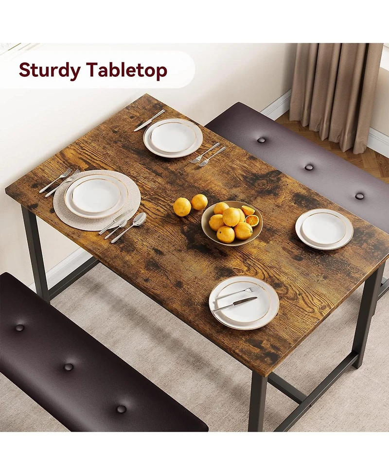 gaomon 3Pcs Dining Table Set, Kitchen and Benches for 4, Rectangular Room Set with 2 Upholstered Benches,