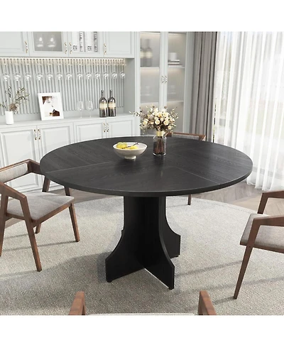 gaomon Farmhouse Round Dining Table for 4-6 People, Wooden Circle Kitchen Table, Circular Breakfast Nook Furniture for Apartment