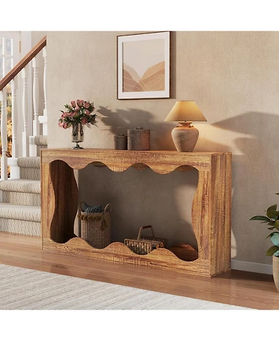 gaomon 63" Long Narrow Wooden Console Table with Scalloped Edge