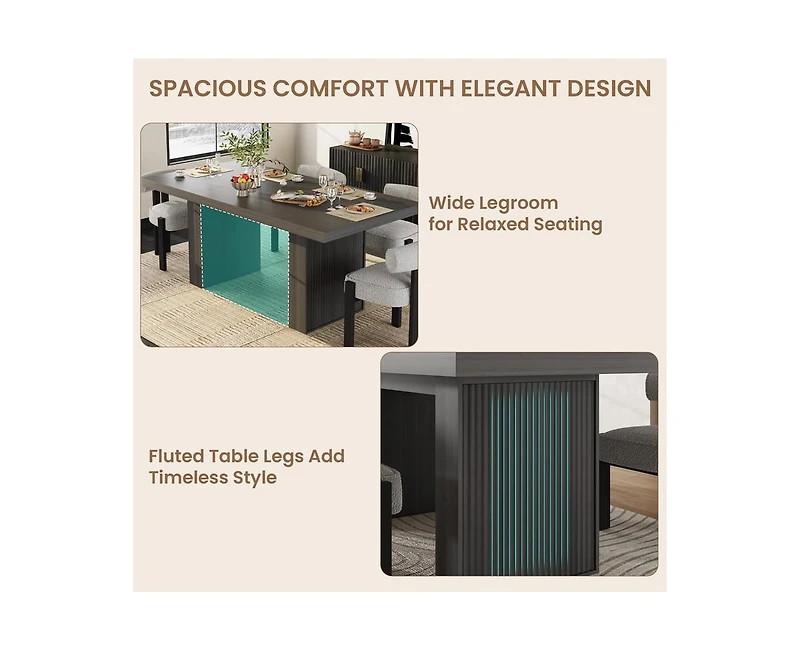 gaomon Modern Large Wooden Dining Table with Fluted Legs and Storage