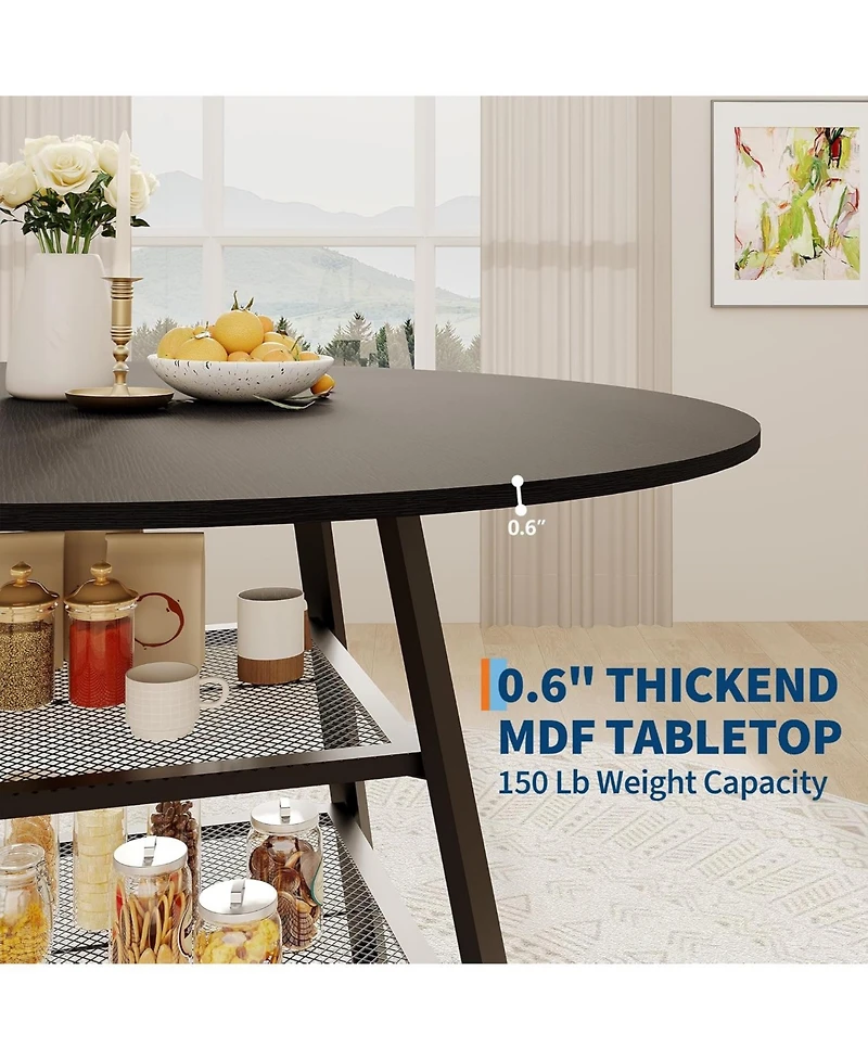 gaomon Dining Room Round Table Set for 4-6, Circle Kitchen Dining Table with Metal Base, 42 Inch Wooden Round DiningTable, Wood Kitchen Tables