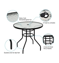 Costway 5PCS Bistro Patio Furniture Set 4 Folding Adjustable Chairs Glass Table W/Hole