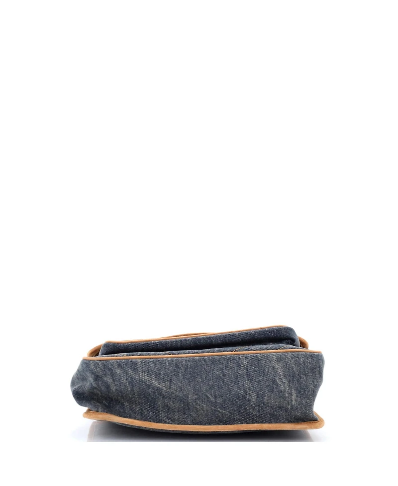 Pre-Owned Saint Laurent Medium Niki Chain Flap Bag Matelasse Chevron Denim with Suede