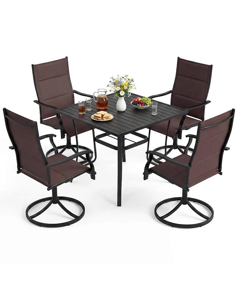 Costway 5PCS Outdoor Dining Set, 4 Swivel Chairs and Square Patio Table with Umbrella Hole
