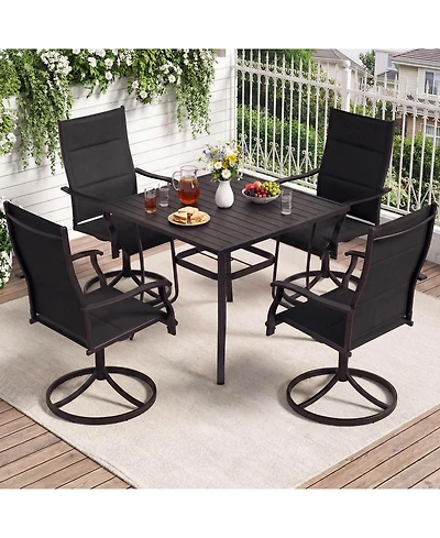 Costway 5PCS Outdoor Dining Set, 4 Swivel Chairs and Square Patio Table with Umbrella Hole