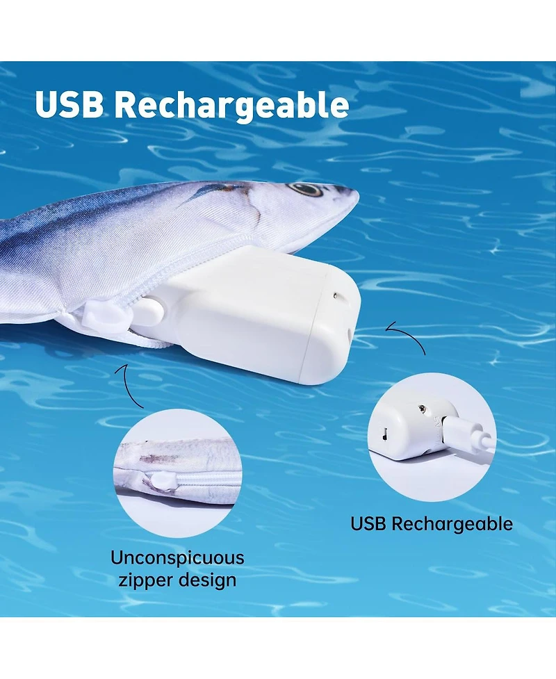 Aronkl 3 Pack Interactive Flopping Fish Cat Toys Tap-Activated Rechargeable Realistic 3 Flapping Modes Durable Plush