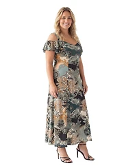 24seven Comfort Apparel Plus Elevate Curvy Paisley Print Maxi Dress