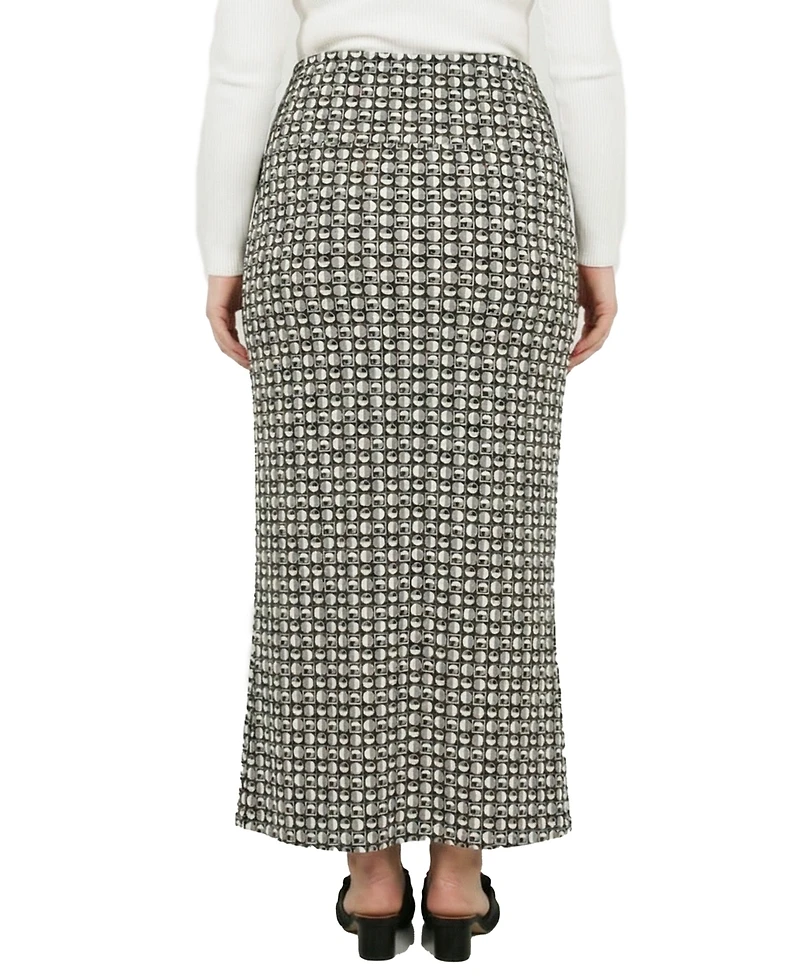 24seven Comfort Apparel Plus Essential Curvy Geometric Print Maxi Skirt