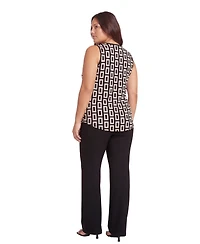 24seven Comfort Apparel Plus Round Hem Top and Elastic Waist Flared Pant Set