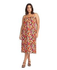 24seven Comfort Apparel Plus Essential Curvy Abstract Print Square neck Dress