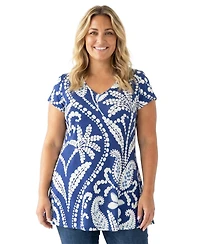 24seven Comfort Apparel Plus Basic Curvy Paisley Print Tunic Top