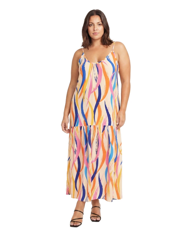 24seven Comfort Apparel Plus Essential Curvy Abstract Print A Line Dress