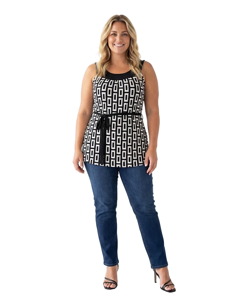 24seven Comfort Apparel Plus Essential Curvy Geometric Print Sleeveless Top