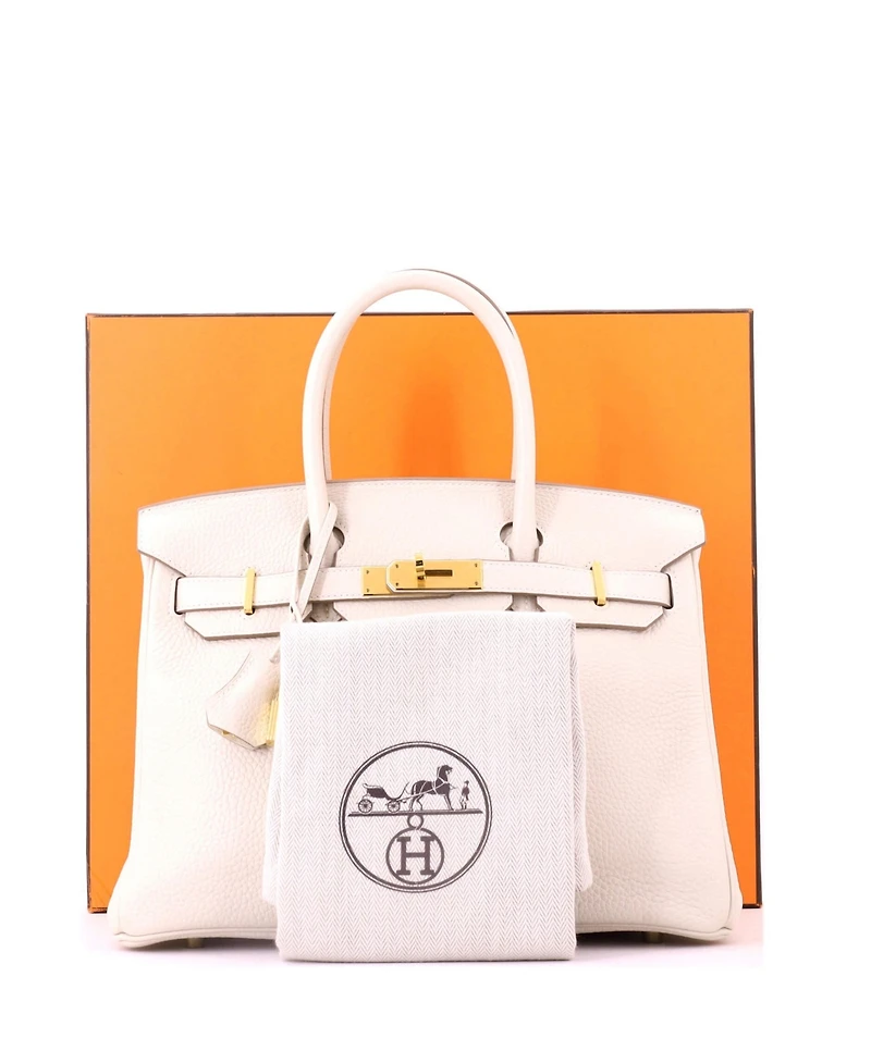 Pre-Owned HERMES Birkin 30 Handbag Light Clemence with Gold Hardware