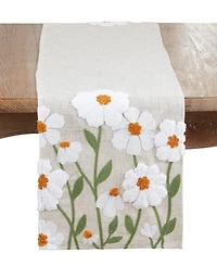 Saro Lifestyle Embroidered Linen Blend Floral Table Runner, 14" x 72"