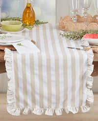 Saro Lifestyle Striped Ruffle Edge Cotton Table Runner, 16" x 72"