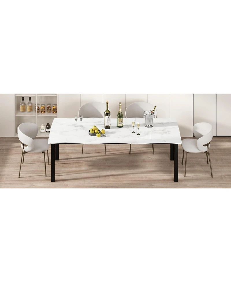 gaomon Rectangular Dining Table for 6-8, 78.7" Minimalist Table with Wave Irregular Edge, Thick Mdf Top and Metal Frame, Waterproof Scratch-Resistant