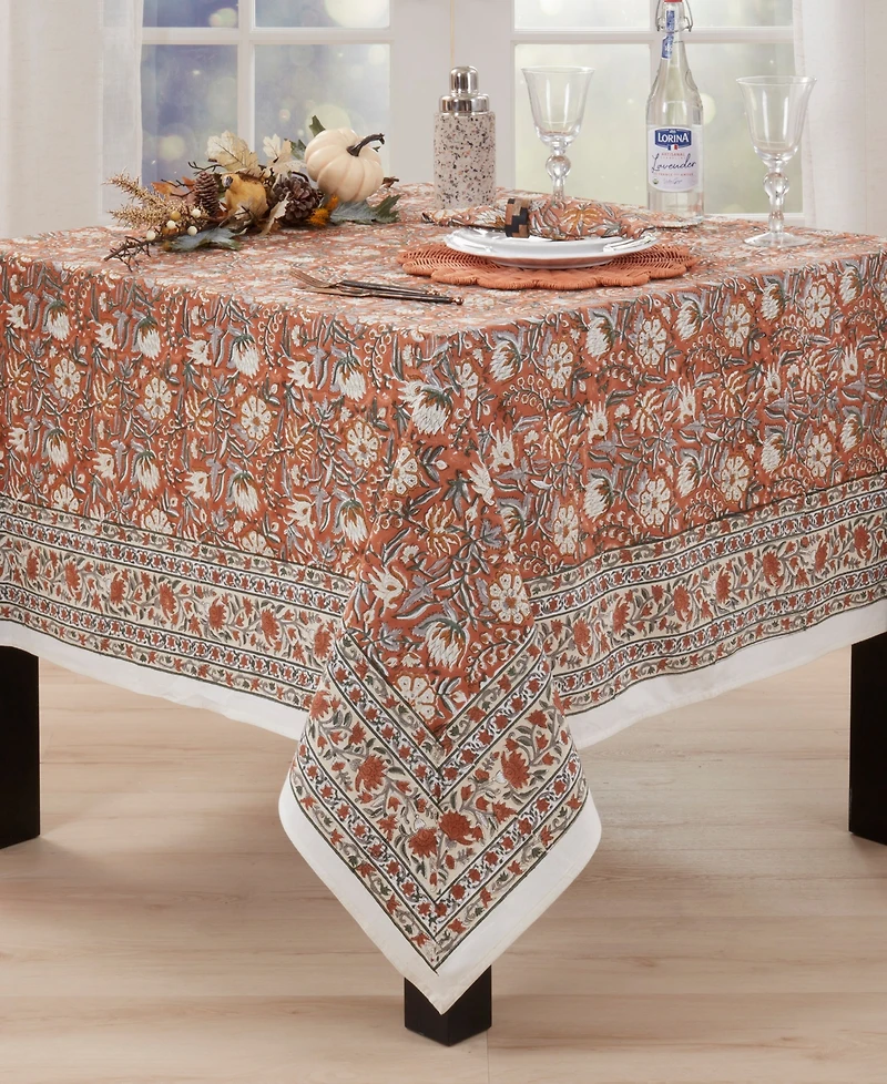 Saro Lifestyle Timeless Floral Cotton Tablecloth, 70" x 70"