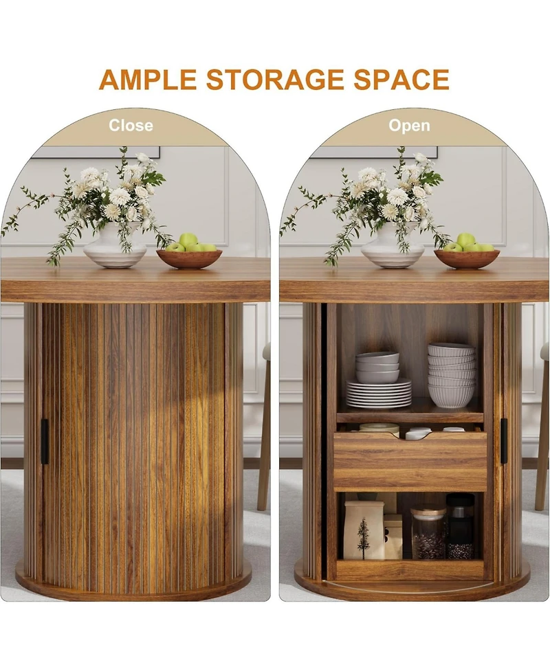 gaomon 47 Inch Round Dining Table for 4-6, Kitchen Table with 2-Layer Storage Shelf and a Drawer, Farmhouse Circle Dinner Table