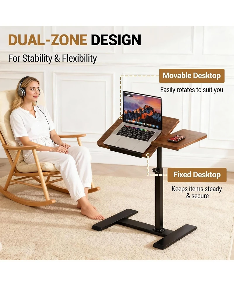 gaomon Overbed Bedside Table with Wheels, Tiltable Hospital Bed Table Over The Bed, Laptop Desk, Mobile Standing Desk for Home