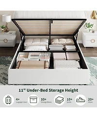 gaomon Full Lift-Up Storage Bed Frame with Tufted Headboard and Gold Trim, Upholstered Platform