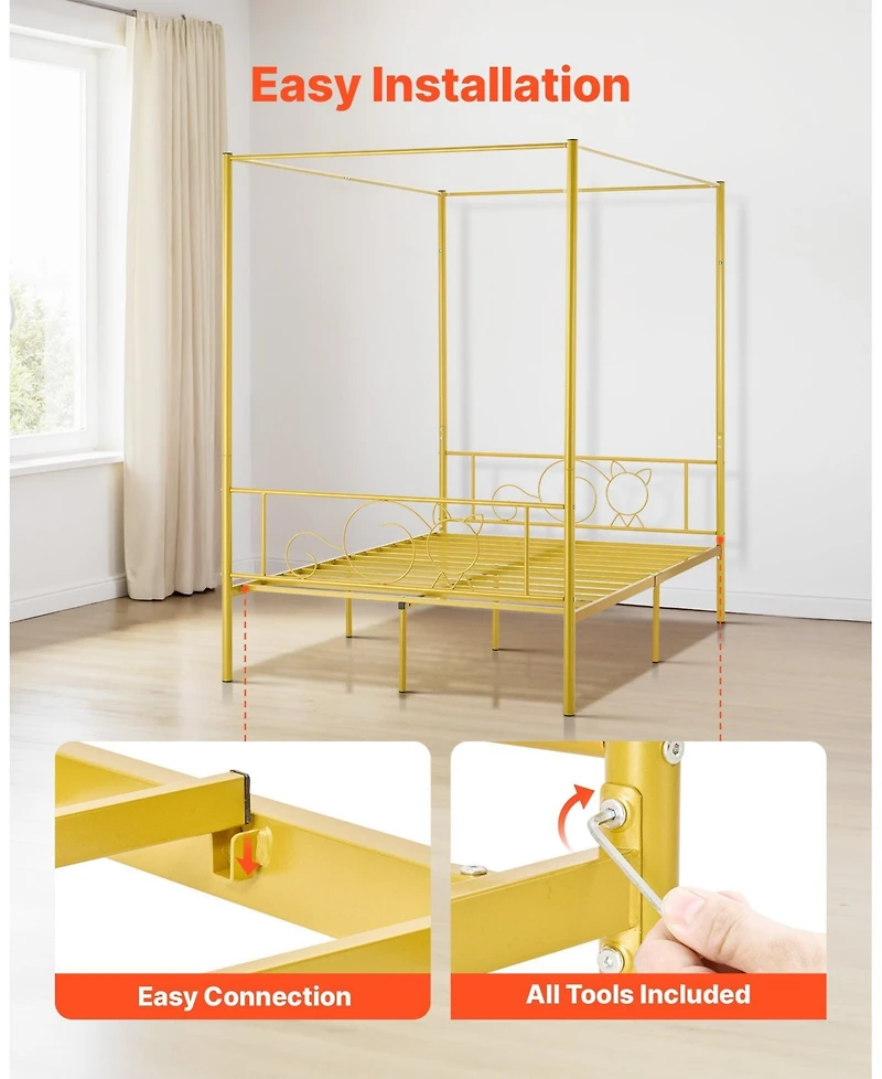 Gouun Full Size Metal Four-Poster Canopy Bed Frame with Headboard