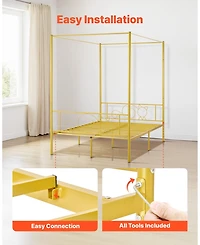 Gouun Full Size Metal Four-Poster Canopy Bed Frame with Headboard