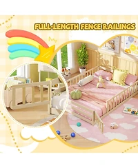 Gouun Full Size Montessori Floor Bed with Full-Length Safety Guardrails and Door