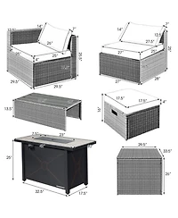 Gouun 9-Piece Wicker Patio Sectional Set with 42 in 60000 Btu Propane Fire Pit Table