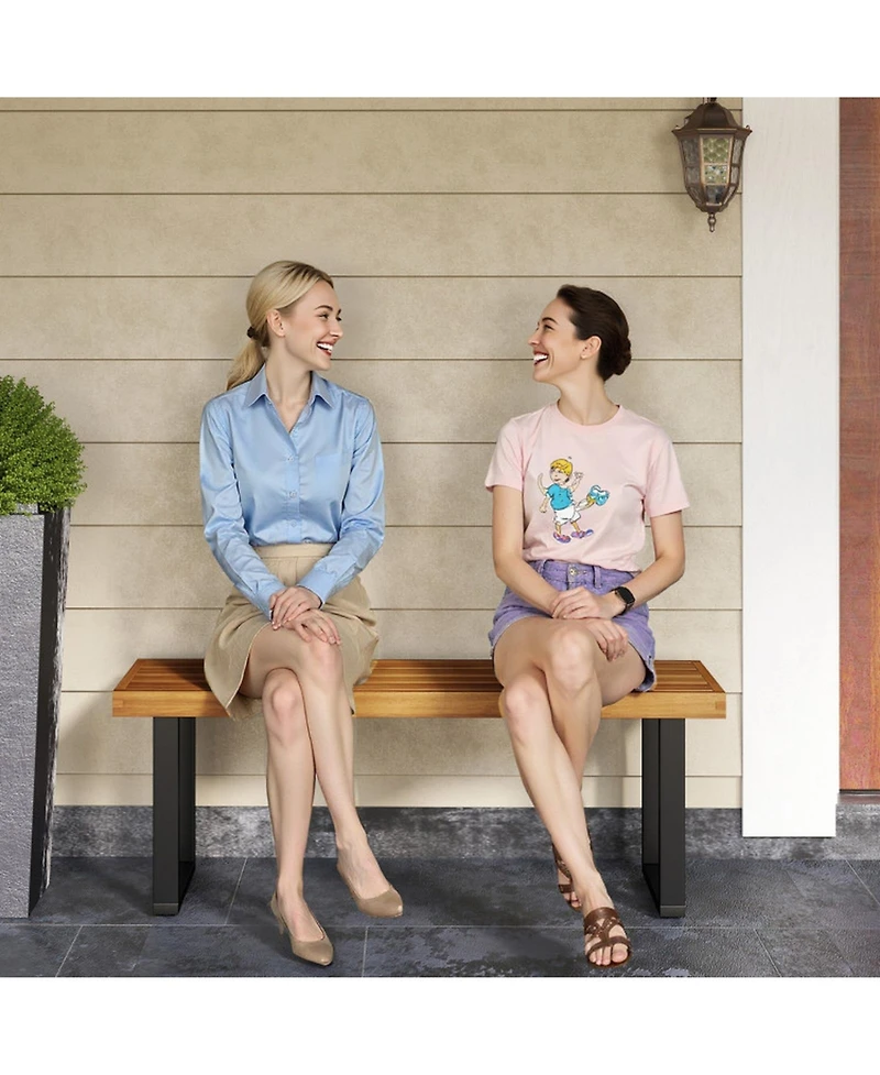 Gouun 48 in Acacia Wood Dining Bench Set of 2 with Metal Legs