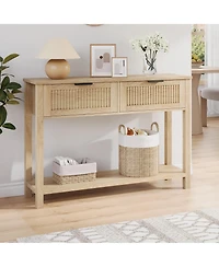 gaomon 43" Farmhouse Wooden Entryway Console Table with 2 Drawers and 2-Tier Storage