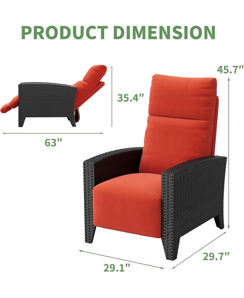 gaomon Outdoor Reclining Patio Chair with Adjustable Backrest Footrest All Weather Wicker Chaise Lounge Air Pump 150degree(s) Lay Flat