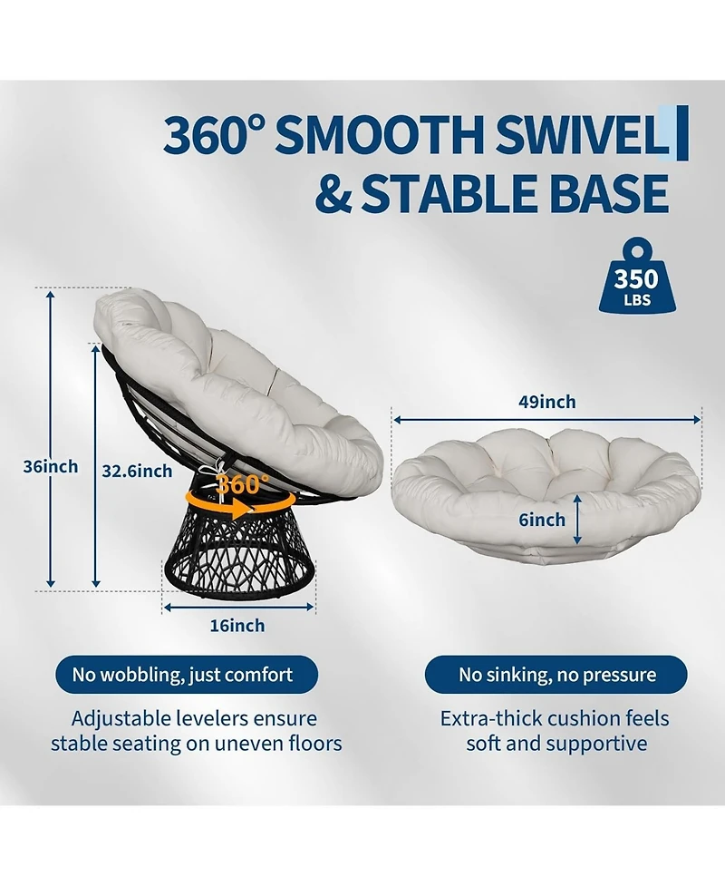 gaomon 36" Oversized Outdoor Papasan Chair with 360degree(s) Swivel and Ottoman, Thick Cushion for Backyard Porch Bedroom