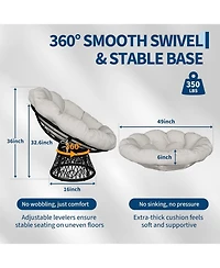 gaomon 36" Oversized Outdoor Papasan Chair with 360degree(s) Swivel and Ottoman, Thick Cushion for Backyard Porch Bedroom