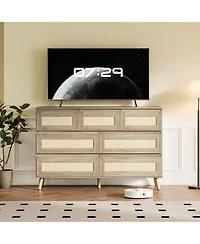 gaomon Rattan 7 Drawer Dresser for Bedroom, Modern Farmhouse Chest of Drawers with Storage, Wooden Clothes Dresser for Nursery, Entryway