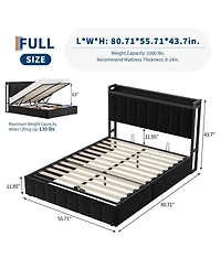Homfan Lift Up Bed Frame, Upholstered Bed with Button Tufted Wingback Storage Headboard, Hydraulic Storage, No Box Spring Needed