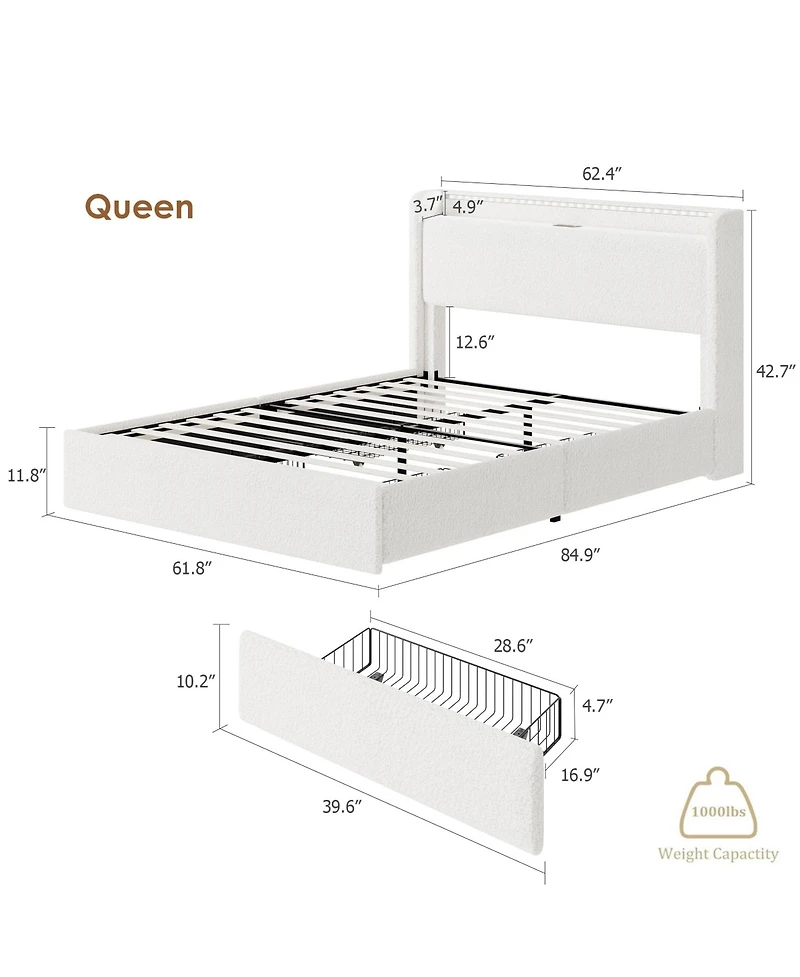 Homfan Boucle Bed Frame with Storage Headboard