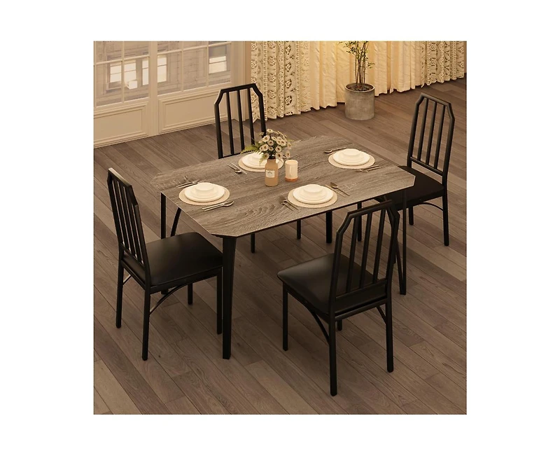 gaomon 5-Piece 4-Person Modern Dining Table Set with Pu Chairs