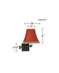 Barnes and Ivy Swing Arm Wall Lamp Espresso Plug-In Light Fixture Gold Trimmed Rust Fabric Square Shade for Bedroom Living Room