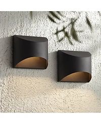 Possini Euro Design Ratner Modern Outdoor Wall Light Fixtures Set of 2 Textured Led Dark Sky Downlight for Post Exterior