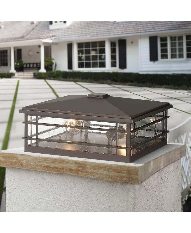 Kathy Ireland Sierra Craftsman High Farmhouse Rustic Outdoor Pier Mount Light Fixture Porch Weatherproof