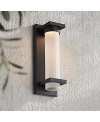 Possini Euro Design Kathleen High Modern Outdoor Wall Light Fixture Mount Porch House Led Bulb Sand Metal Glass Shade