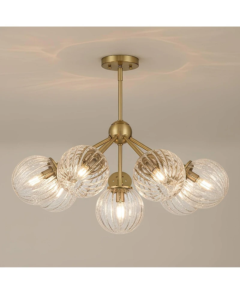 Possini Euro Design Halloran Brass Fluted Glass 8-Light Pendant Light